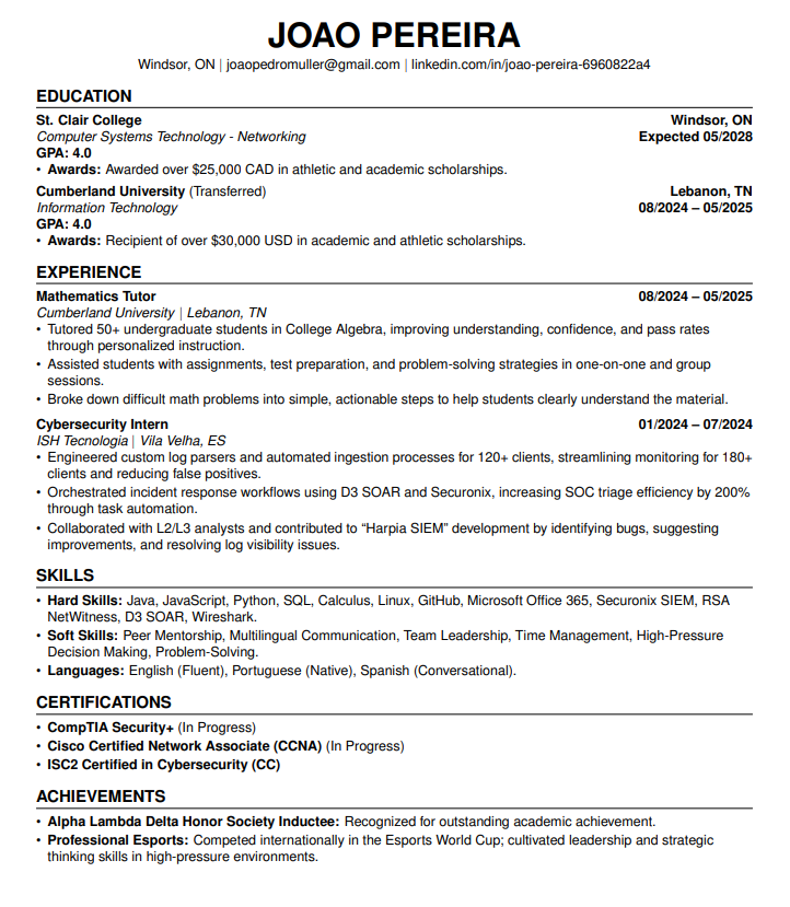 Resume of Joao Pereira